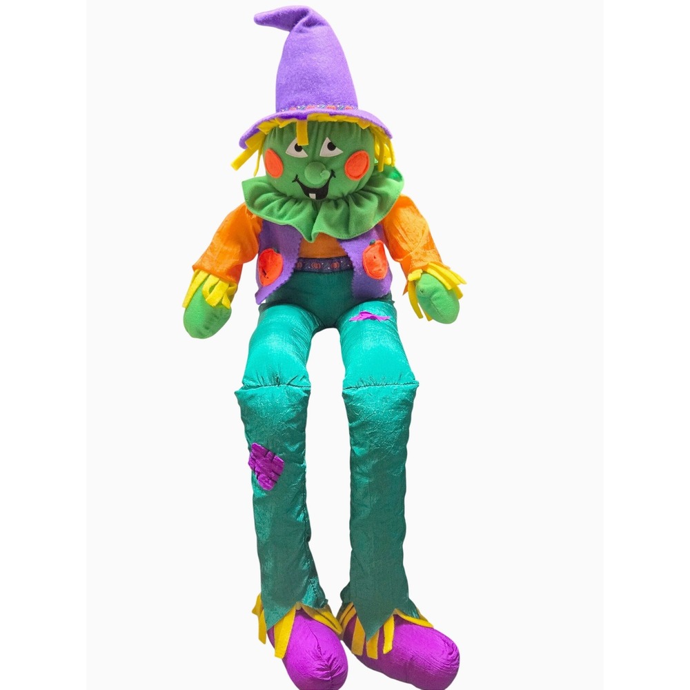 Vintage 90's Neon Plush Scarecrow Halloween‎ Decor Shelf Sitter Kitch Retro